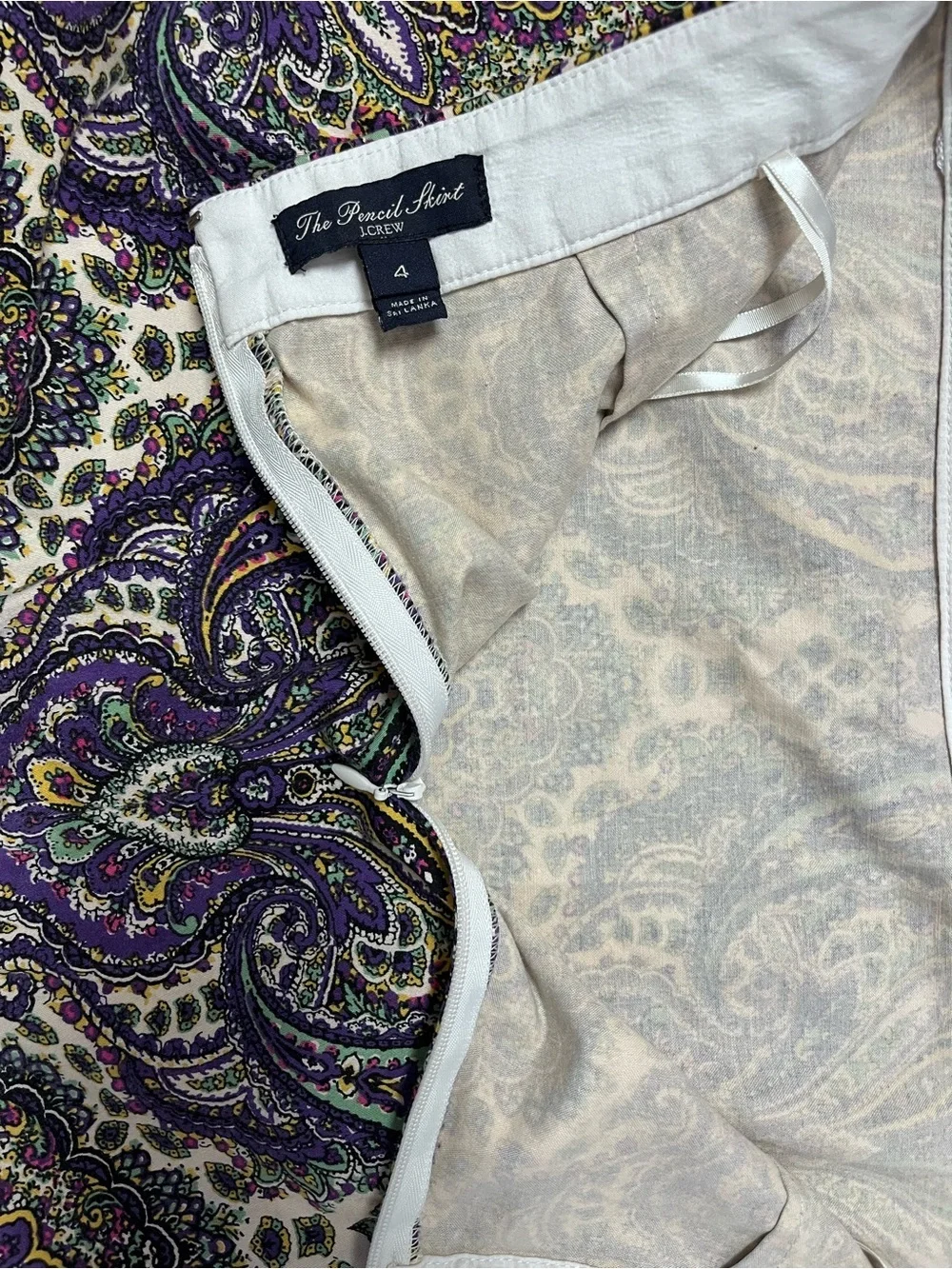 J.Crew Pencil Skirt Women’s Sz 4 Multicolor Paisley Print Classic Bohemian